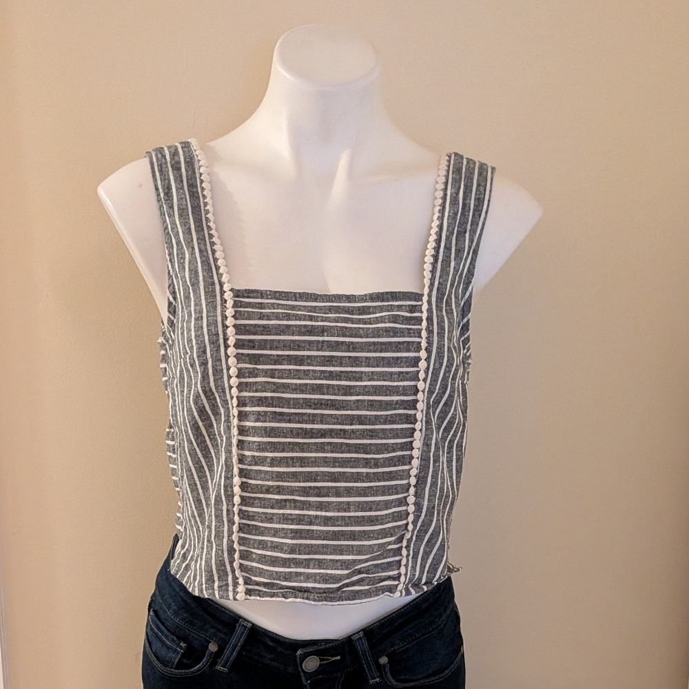 Marine Layer Striped Gray and White Cropped Tank Top
